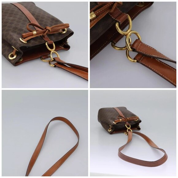 CELINE Macadam Canvas Shoulder Bag PVC Leather Brown Gold Auth EC156 - Picture 16 of 16